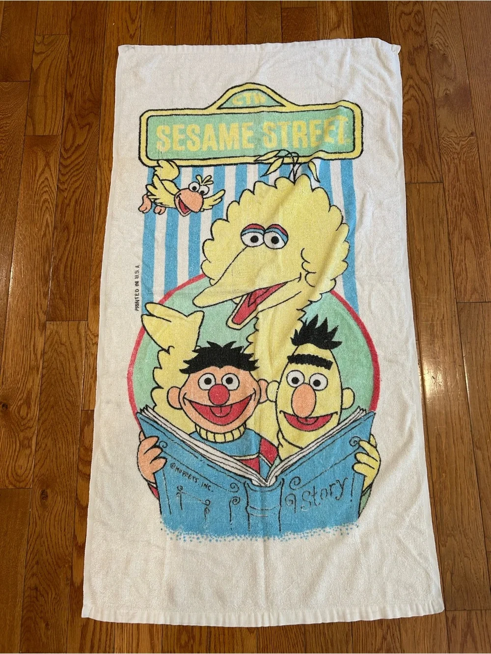 Vintage Sesame Street Beach Towel Big Bird Bert Ernie Franco‎ Muppets Cotton